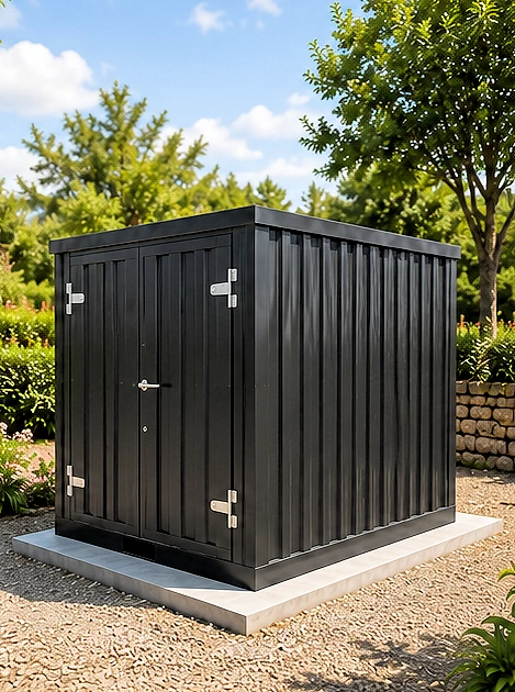 Conteneur gris anthracite avec portes sécurisées